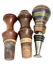 (3) Wine Whiskey Bourbon Bottle Stoppers Tasmanian Sassafras Wooden Carved picture