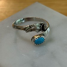 925 Sterling Silver Wrap Turquoise Ring #A306 Native American Signed C Sterling picture