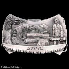 Stihl Chainsaw Logger Axe Head Vintage Belt Buckle by Siskiyou Buckle Co. [1981] picture