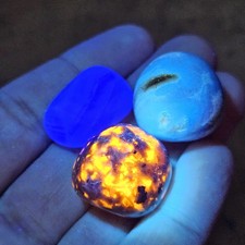 Yooperlite Blue Amber Fluorite Set of 3 UV Reactive Crystals Choose 1 or All 3 picture