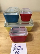 VTG PYREX 1940s Primary Colors Refrigerator Dishes 8pc SET W Lids COMPLETE MINTY picture