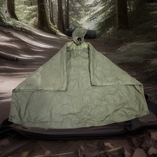 Vtg USGI  Original Military OD Green Ripstop Multipurp Poncho Wet Weather  Used. picture