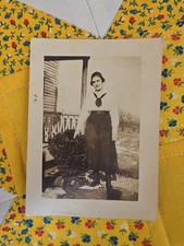 Vintage 1910s 1920s Snapshot Photo Woman Sailor Collar Blouse Fashion Porch picture