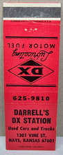 Vintage Matchbook Cover DARRELL'S DX STATION Hays Kansas KS Used Cars Trucks DX picture