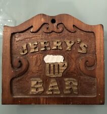 Vintage Sculptured Wood Folk Art Advertising Bar Sign “JERRY’s BAR”Man Cave 9x11 picture