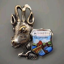 Vtg Mohnesee Dam Hat Pin Lapel Badge Oktoberfest Germany Alpine Goat Walking picture