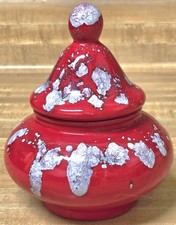 Vintage MCM 60s 70s Colorful Splatterware Drip Glaze Ceramic Candy Dish Red Gray picture