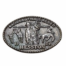 Vintage 1982 Hesston National Finals Rodeo All Around Cowboy Lapel Hat Pin J8 picture