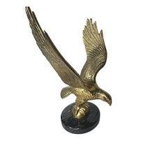 Vintage Brass Eagle Sculpture on Black Marble Base Mid Century Figurine 10.5in picture