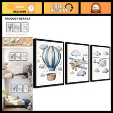 Baby Boy Nursery Wall Art Set of 3, Vintage Blue Travel Boys Room Wall Decor Pai picture