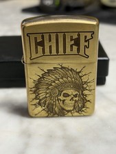 Zippo Custom Engraved Brass Patina Chief Lighter EDC Collectible picture