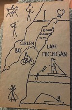 Vintage 1936 Door County WI Map Postcard Ephraim Wis Postmark Lake Michigan Art picture