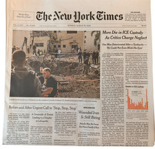 The New York Times Newspaper March 30 2026 More Die in ICE Custody UNREAD Paper picture