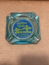 Vintage Golden Gate Casino Aqua Glass Ashtray No.1 Fremont St Las Vegas Nevada picture
