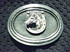 Vintage Western Horse & Horseshoe Belt Buckle picture
