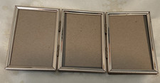 Vintage Tri-Fold Triple Hinged Gold Metal Picture Frame for 3 X 4.5 in Photos picture