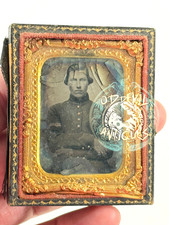 Antique 1/6th Plate Union Civil War Soldier Cased Tintype KS IL photo picture