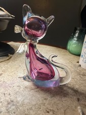 Venitian Alfredo Barbini Glass Cat Vintage Italy Pink Purple Gold Sticker Murano picture