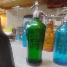 Vintage 10 Sided Green Sanitary Soda Seltzer Bottle with J Vogel & Sons Top picture