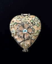 Jay Strongwater Heart Shaped Floral Enamal Swarovski Crystal Pill Trinket Box picture