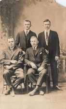 Vintage AZO Real Photo Postcard Four Young Men Suits RPPC Studio Portrait picture