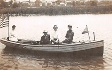 H60/ Ship RPPC Postcard Patriotic Boat Family Outing c1910 Flags   123 picture