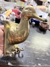 Vintage Heavy Brass Duck Fowl Bird Entryway Hook Wall Mount Coat Hat Hook picture