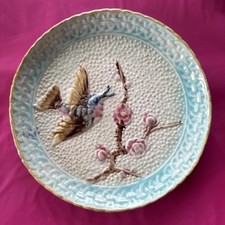 Antique English Majolica Plate with Bird and Flowers c.1870's picture