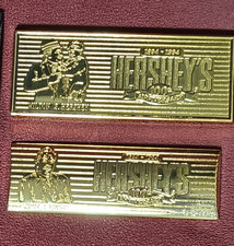 Vintage Hershey’s 100th Anniversary Gold Tone Bars w/ Velvet Holders picture