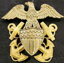 WWII US Navy Officer Cap Badge Insignia Two-Piece VIKING H&H Sterling 1/20 10K picture