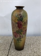 Vintage Royal Bonn Franz Anton Mehlem Green Floral Hand Painted Vase 11 x 4