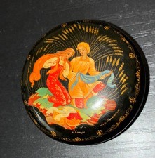 Vintage 1979 Signed Russian Kholui Lacquer Miniature Box Hand Painted Folk Art picture