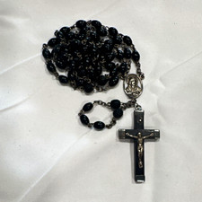 Vintage French Sterling Silver & Albany Wood Rosary- 20 in. (64 beads) France picture