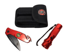 Firefighter FD Survival Knife & Flashlight Set w/Tactical Nylon Case Belt Pouch picture