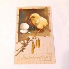 Postcard: Easter Greetings - Baby Chick - c1911 - Embossed Hatched Egg picture