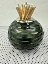Vintage Style Green Glass Match Striker Holder Cigar Lounge Decor Etched Leaf picture