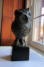 Vintage Bronze MCM Brutalist OWL Sculpture Figurine Signed picture