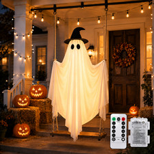 5FT Halloween Hanging Ghost on Swing with Remote Lights, Outdoor Indoor Hallowee picture
