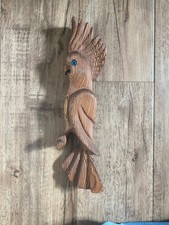 Vtg 1960/70s MCM Carved Wood Bird Cockatoo Wall Art Witco Style Blue Eye Hanging picture