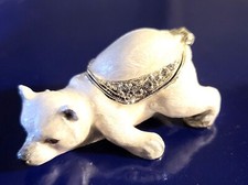 Snoozy Polar Bear Pewter Bejeweled Hinged Miniature Trinket Box  Kingspoint  picture