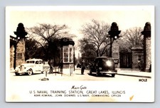US Naval Training Station Old Cars Great Lakes Illinois IL Real Photo Postcard picture