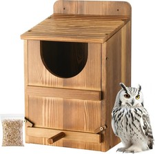Large Wooden Owl Nesting Box with Stand & Shavings for Outdoor Birds picture