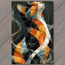 POSTCARD Abstract Cat Orange White Black Swirling Lines Surreal Fantasy Mystic picture