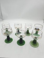 Vintage Schmitt Söhne German Wine Glasses Green Stem Goblets Set of 7 Germany picture