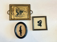 Vintage / Antique Set of 3 Framed Curated Silhouette Pictures Various Shapes picture