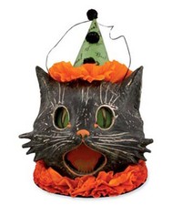 Retro Bethany Lowe Halloween Black Sassy Cat Candy Container Paper Mache picture