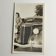 Vintage B&W Snapshot Photograph Beautiful Car 1936 Ford DeLuxe Model & Woman picture