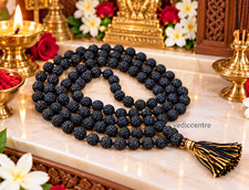 Rare Non Dye Original Black Rudraksha Mala 108 + 1 Beads 7 Mm Size Necklace picture