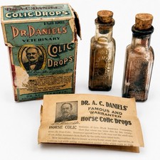Antique Dr A C Daniels Horse Colic Drops COMPLETE Boxed Set Bottles c1904-1914 picture