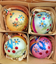 Vintage Fantasia Christmas Ornaments Box of 4 Hand Painted Jumbo 4.5